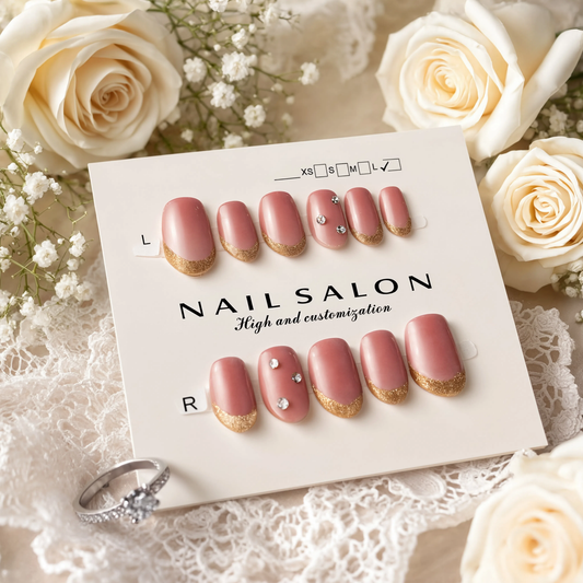 Luxury Nude Gold French Tip Press On Nails – Handmade Reusable Nail Art Set