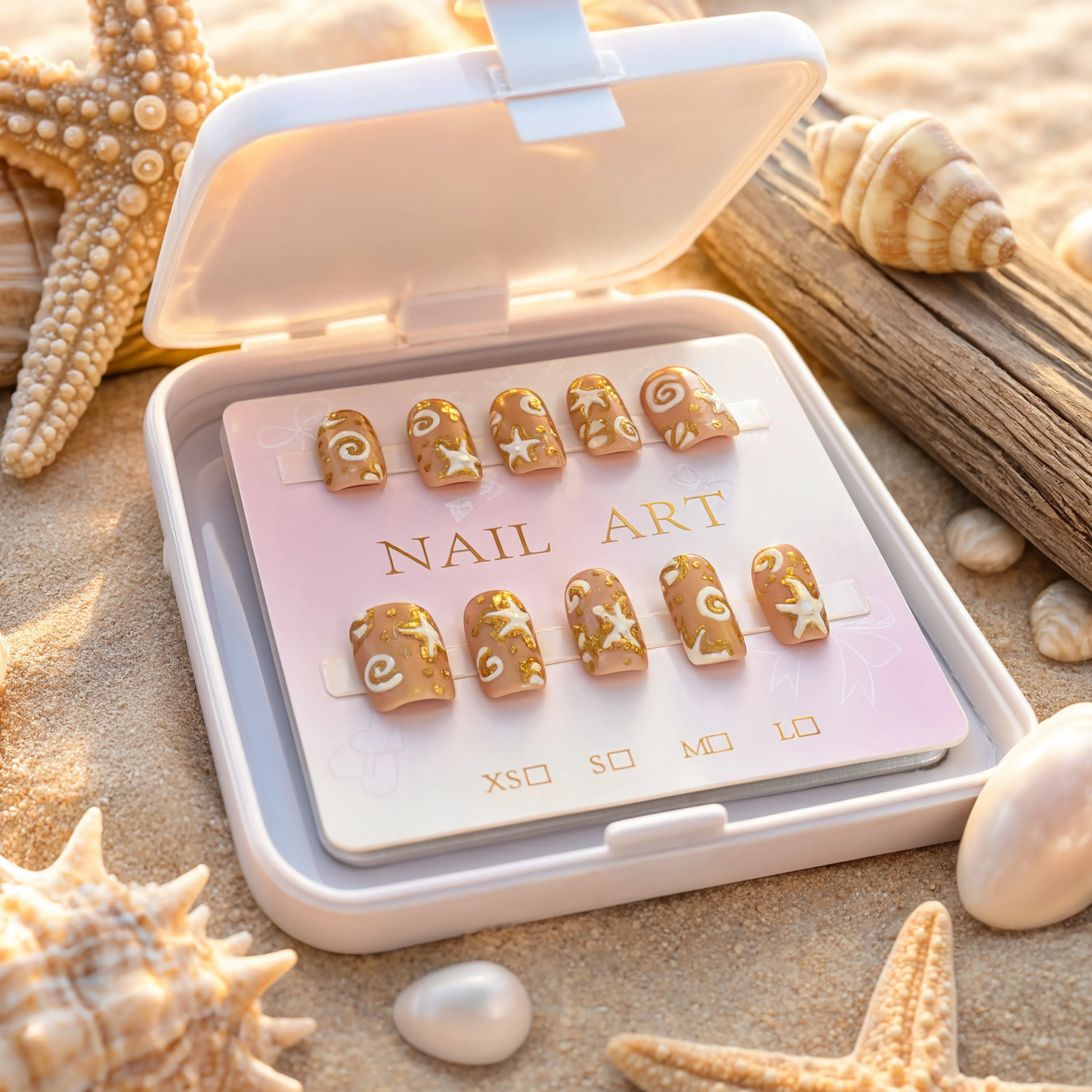 Beach Theme Press On Nails – Handmade Summer Nail Art Set