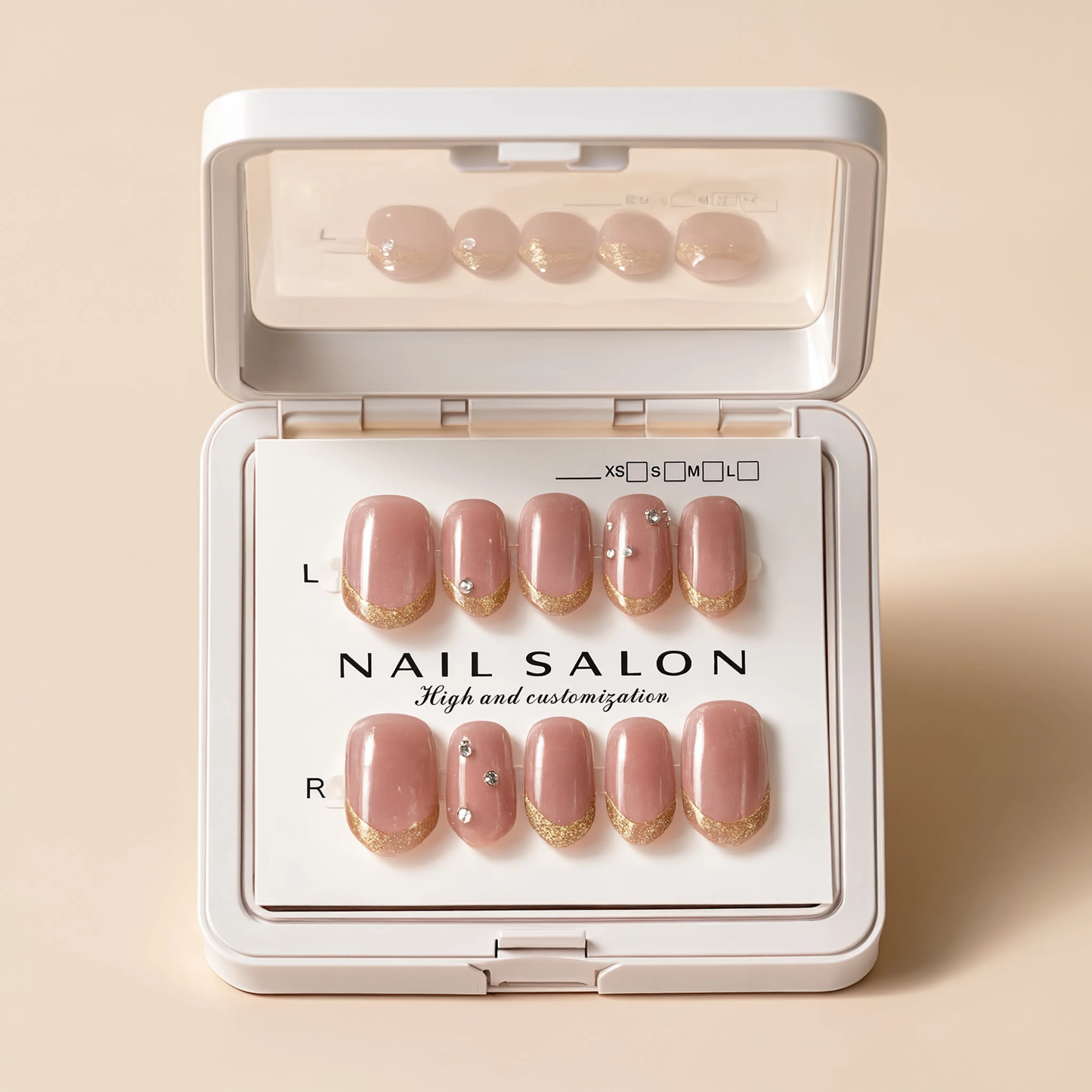Luxury Nude Gold French Tip Press On Nails – Handmade Reusable Nail Art Set
